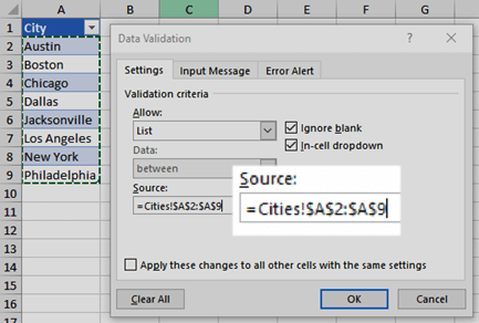 Creating drop down menus in Excel